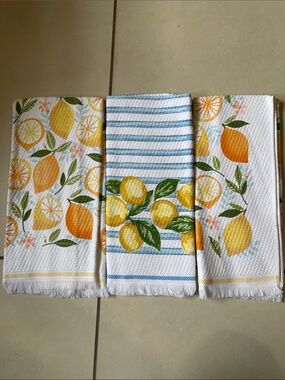 Lemon Print Kitchen Towels - Bright Yellow & Green